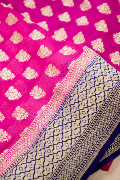 Pure Banarasi Handloom Khaddi Georgette Neemzari Buti Saree