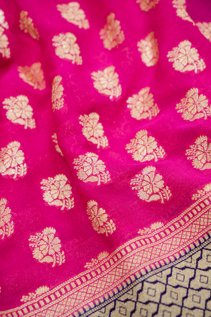 Pure Banarasi Handloom Khaddi Georgette Neemzari Buti Saree