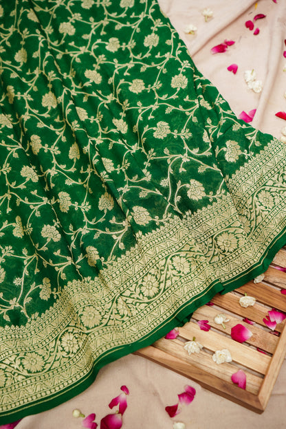 Pure Banarasi Handloom Khaddi Georgette Neemzari Jaal Saree