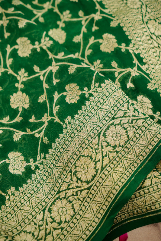Pure Banarasi Handloom Khaddi Georgette Neemzari Jaal Saree