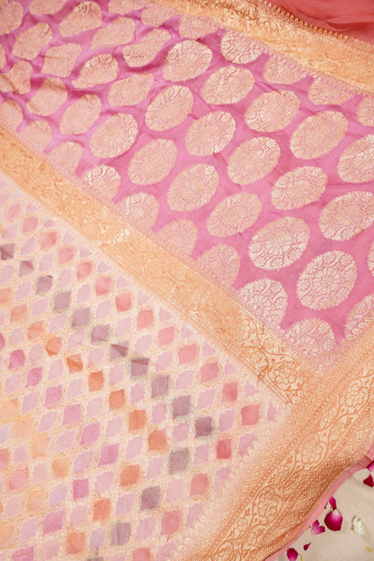 Pure Banarasi Handloom Khaddi Georgette Neemzari Multi Saree