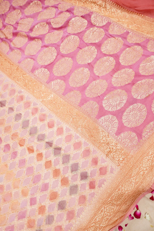 Pure Banarasi Handloom Khaddi Georgette Neemzari Multi Saree