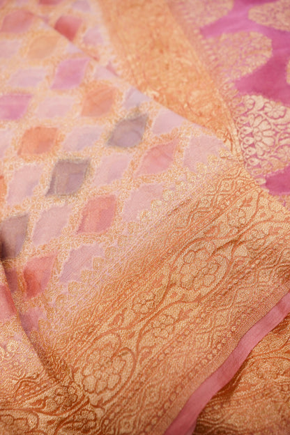 Pure Banarasi Handloom Khaddi Georgette Neemzari Multi Saree