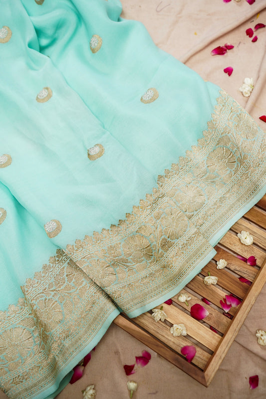 Pure Banarasi Handloom Khaddi Georgette Real Zari Boota Saree