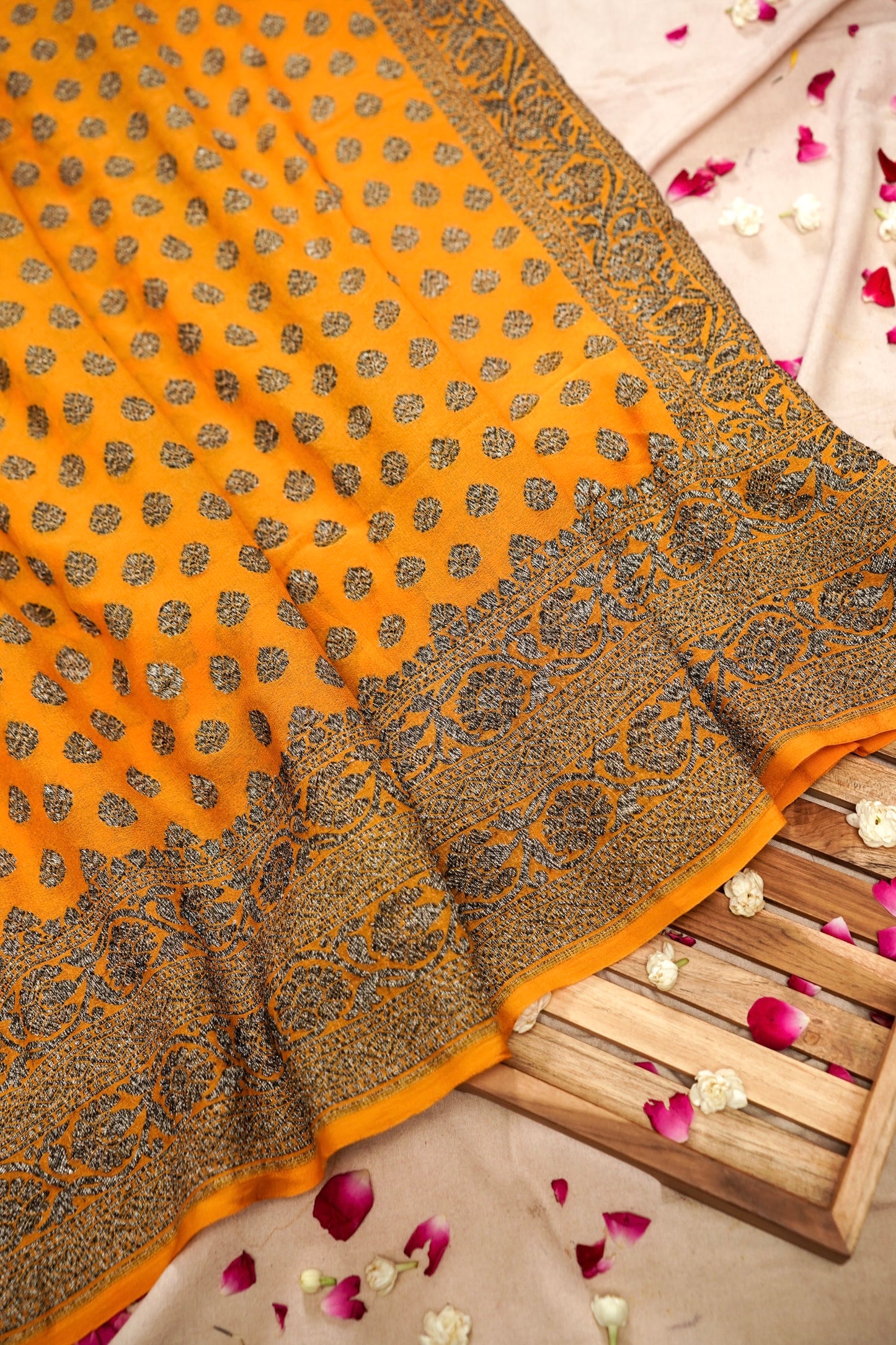 Pure Banarasi Handloom Khaddi Georgette Black Zari Buti Saree