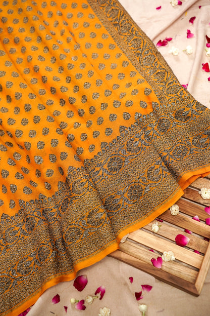 Pure Banarasi Handloom Khaddi Georgette Black Zari Buti Saree