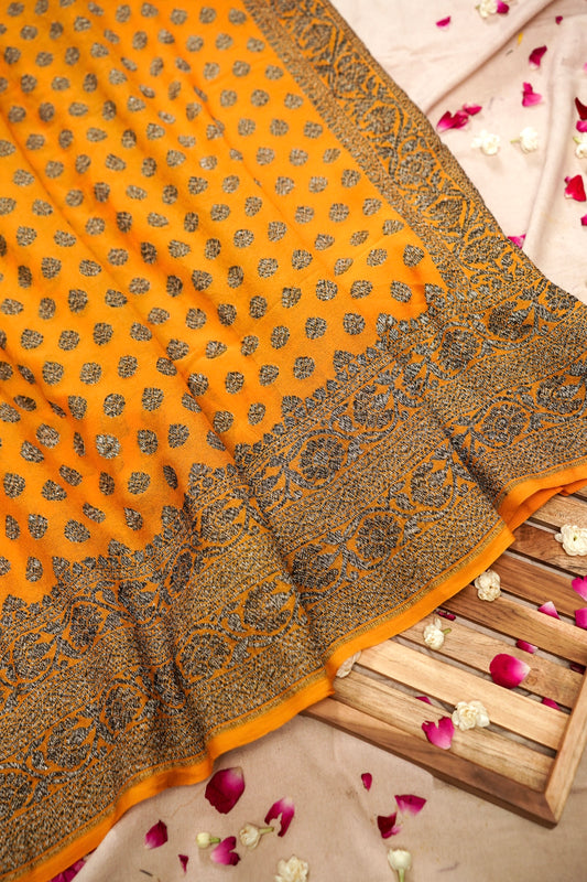 Pure Banarasi Handloom Khaddi Georgette Black Zari Buti Saree