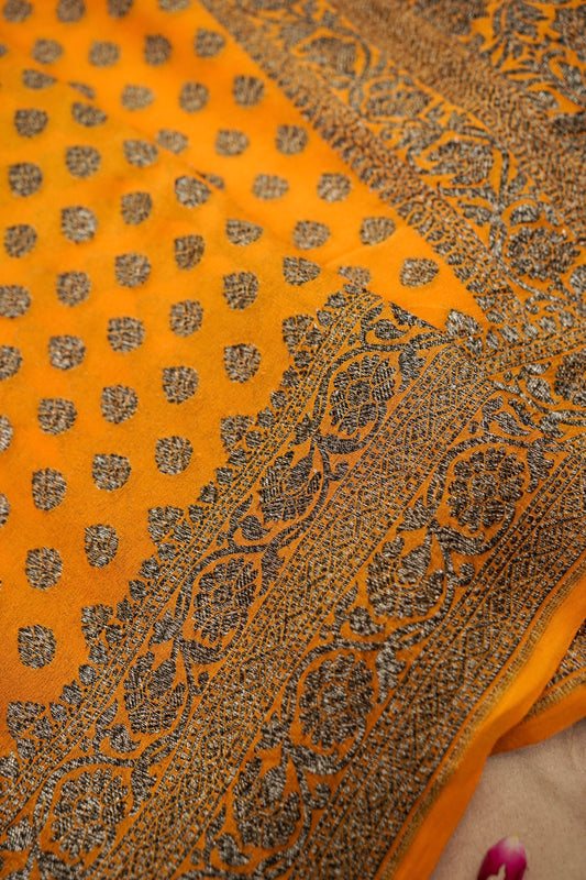 Pure Banarasi Handloom Khaddi Georgette Black Zari Buti Saree