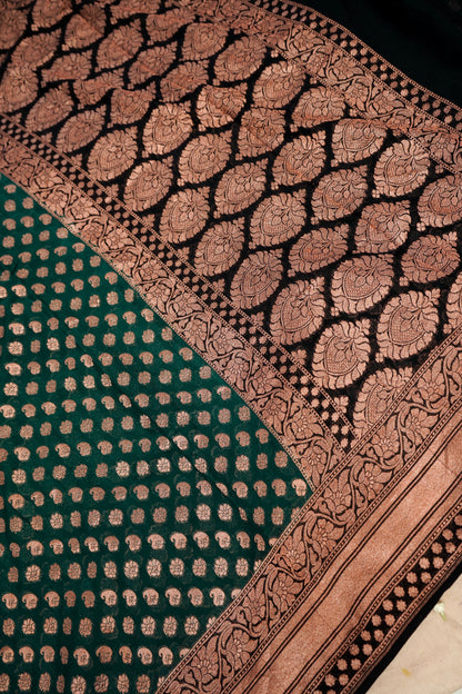 Pure Banarasi Handloom Khaddi Georgette Copper Buti Saree