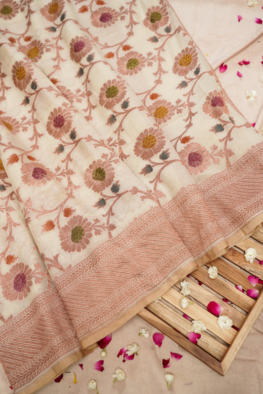 Pure Banarasi Handloom Khaddi Georgette Copper Refling Saree