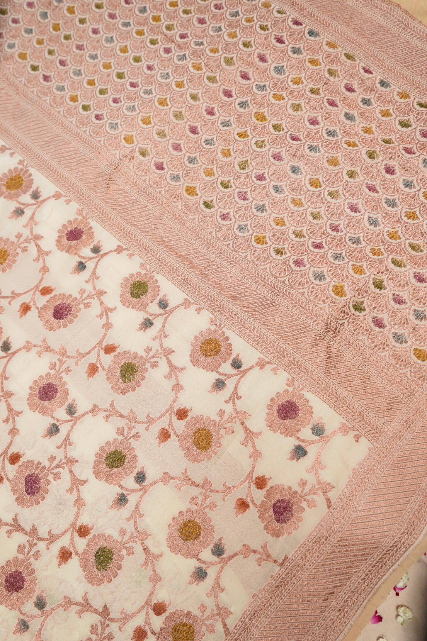 Pure Banarasi Handloom Khaddi Georgette Copper Refling Saree