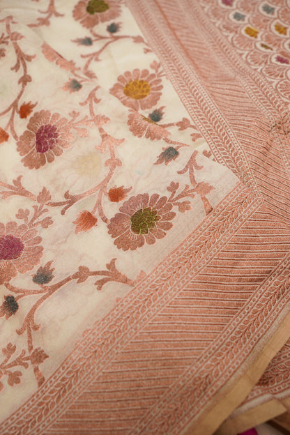Pure Banarasi Handloom Khaddi Georgette Copper Refling Saree