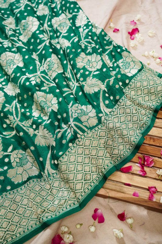 Pure Banarasi Handloom Khaddi Georgette Platinum Jaal Saree