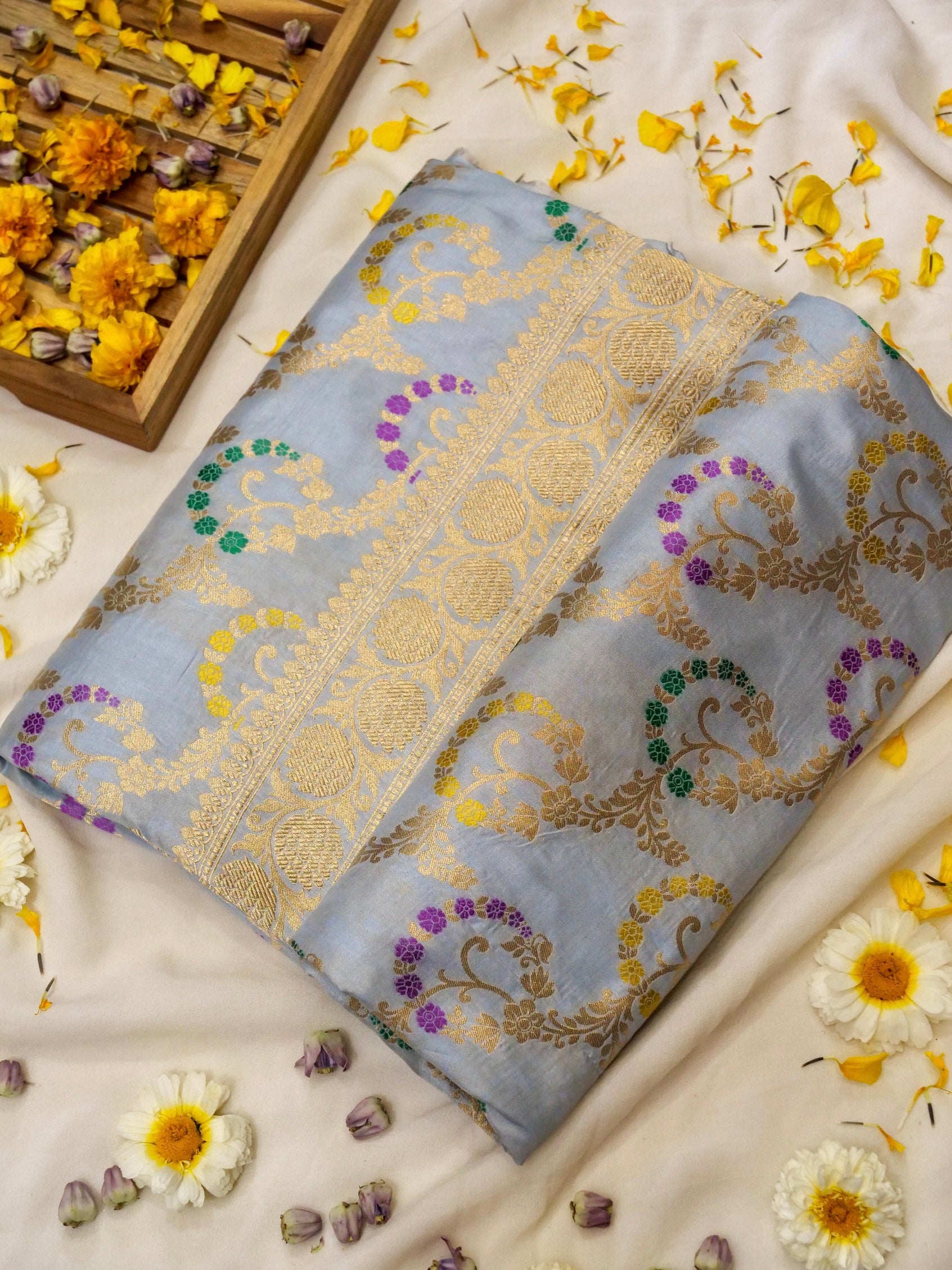 Pure Banarasi Handloom Katan Jamdani Saree