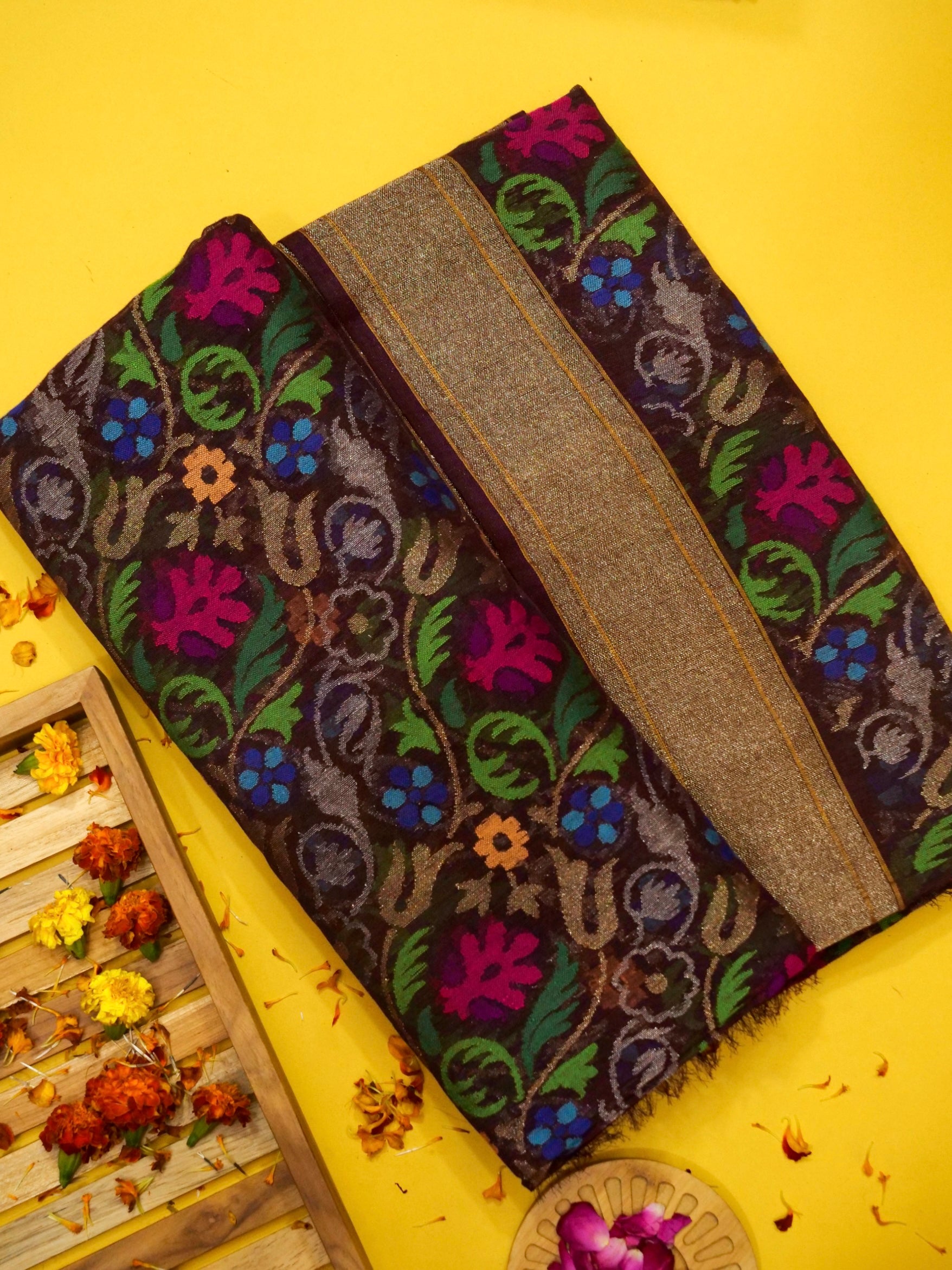 Pure Banarasi Handloom Cotton Jamdani Real Zari Saree