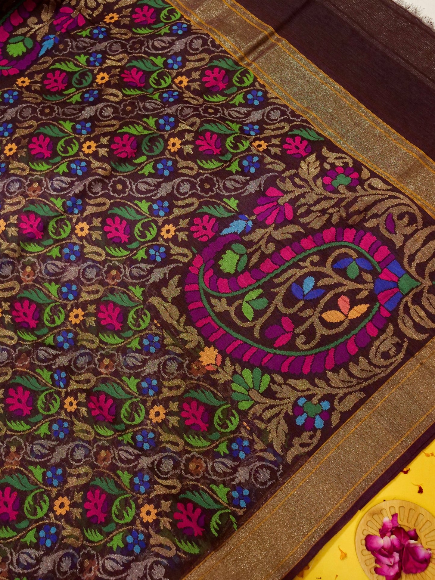 Pure Banarasi Handloom Cotton Jamdani Real Zari Saree