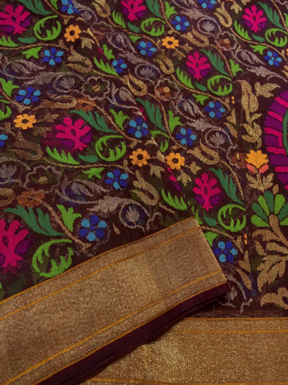 Pure Banarasi Handloom Cotton Jamdani Real Zari Saree