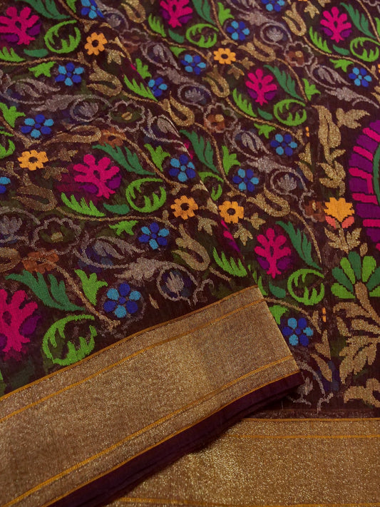 Pure Banarasi Handloom Cotton Jamdani Real Zari Saree