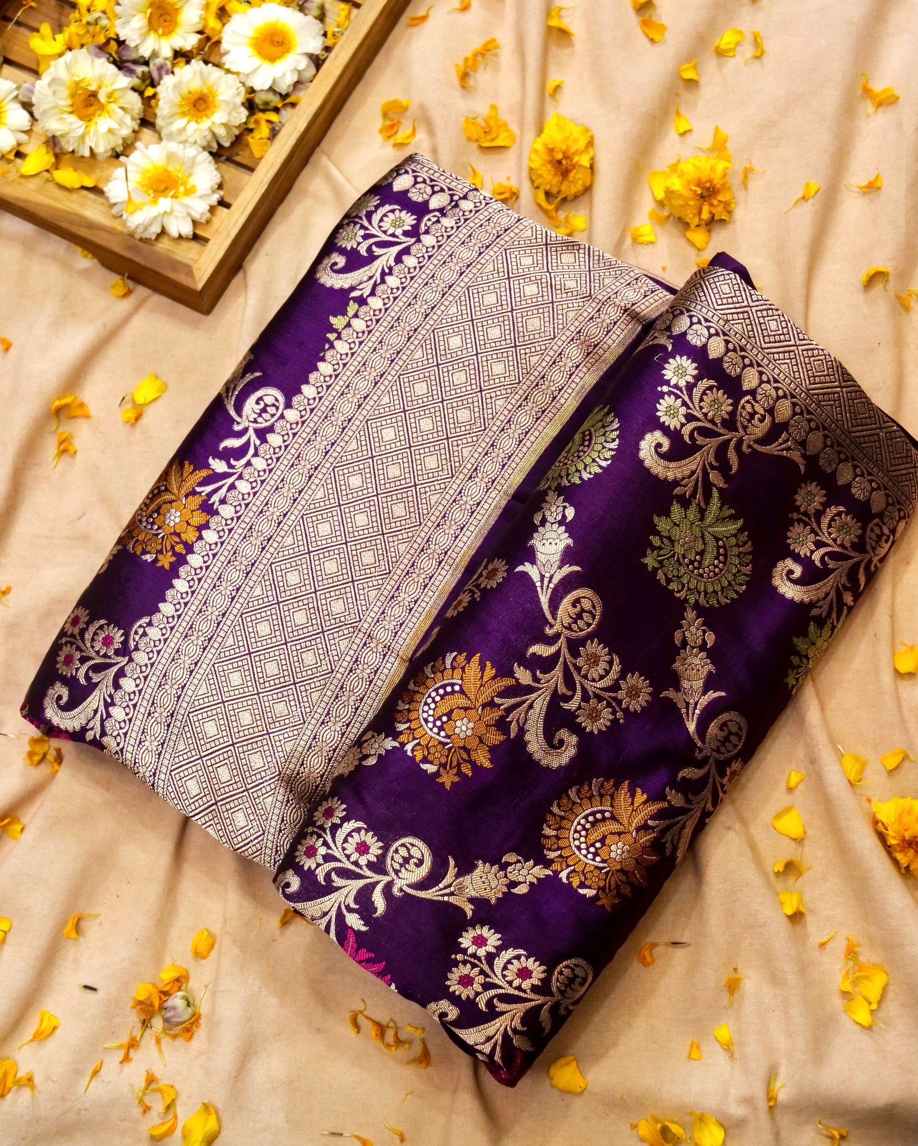 Pure Banarasi Handloom Katan Jamdani Saree