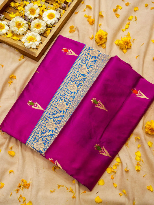 Pure Banarasi Handloom Katan Mina Boota Saree