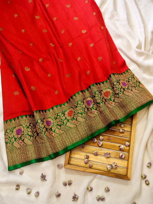 Pure Banarasi Handloom Tussar Boota Meena Saree