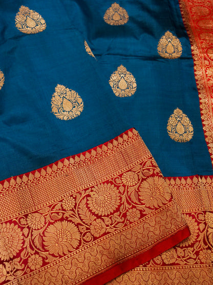 Pure Banarasi Handloom Katan Traditional Boota Saree