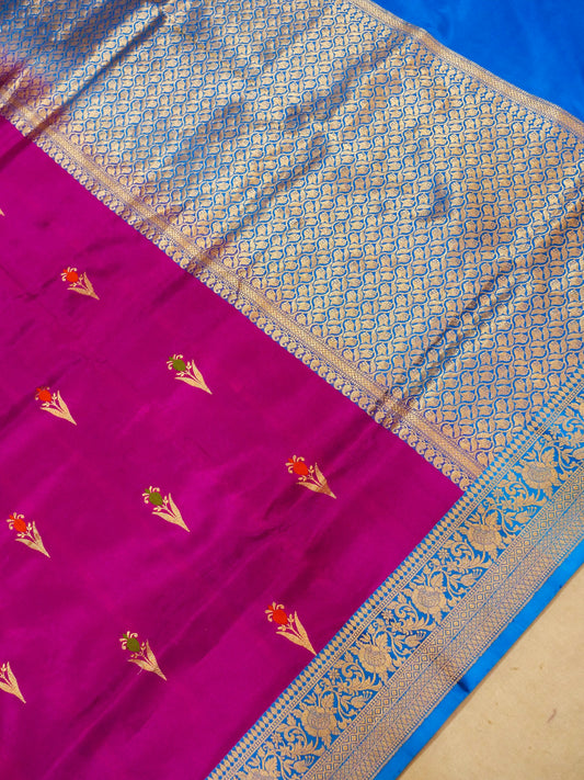 Pure Banarasi Handloom Katan Mina Boota Saree
