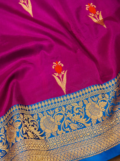 Pure Banarasi Handloom Katan Mina Boota Saree