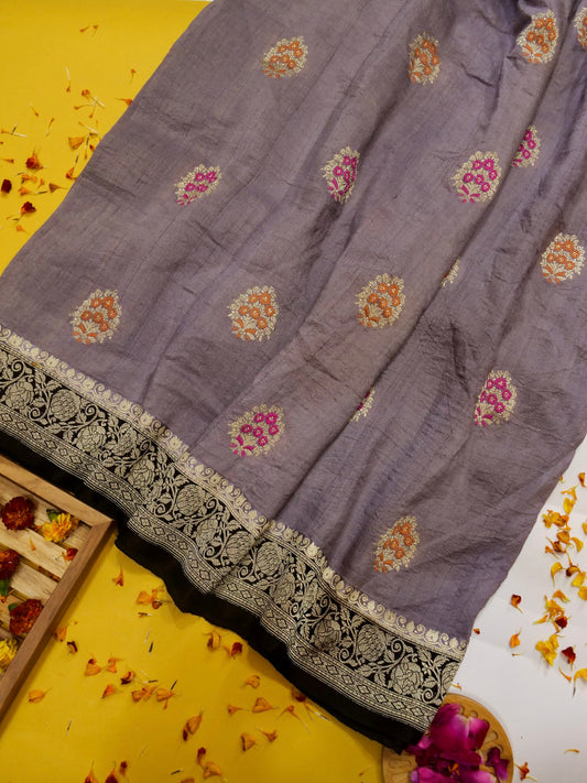 Pure Banarasi Handloom Georgette Desi Tussar Tilfi Boota Saree