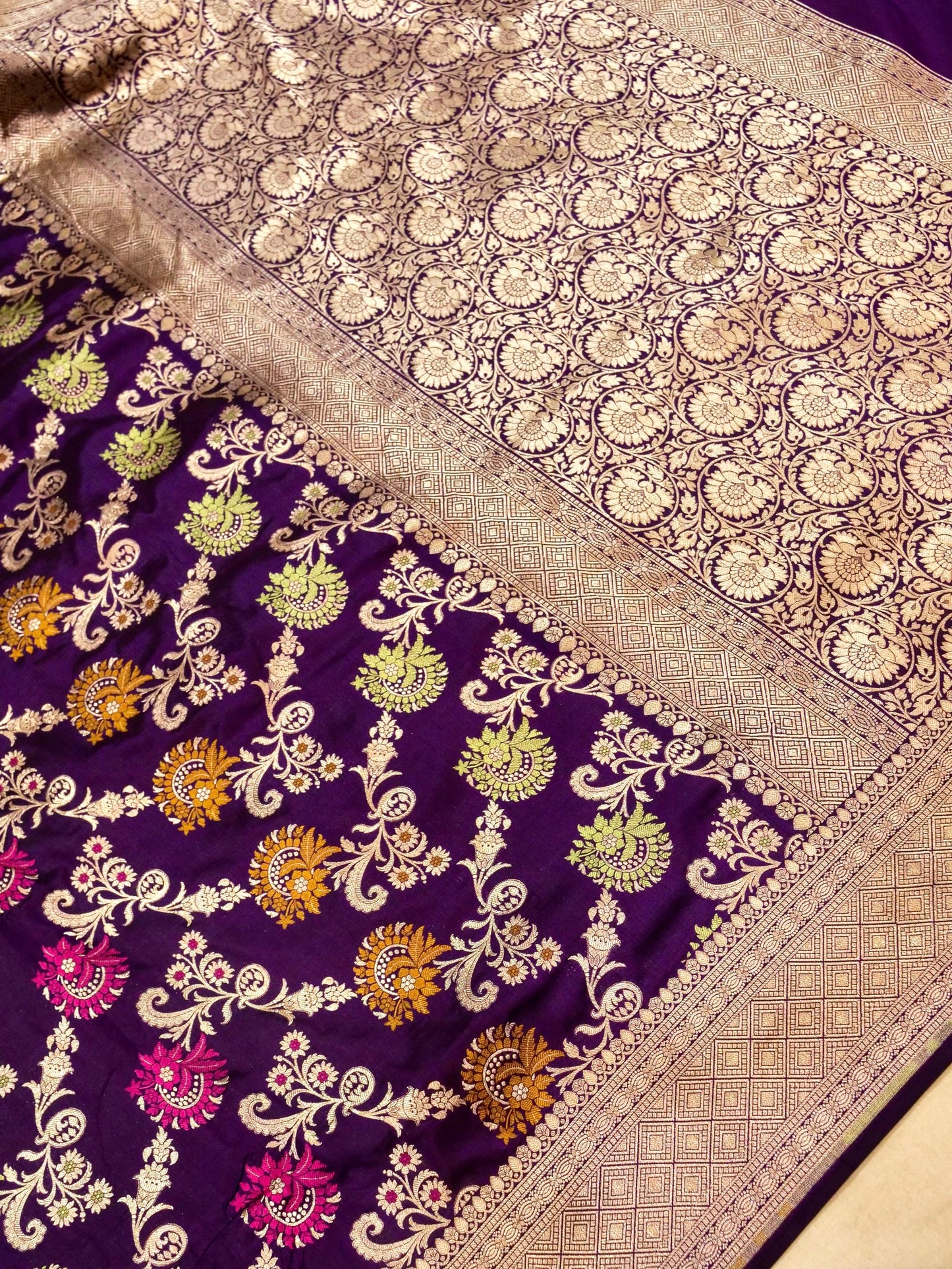 Pure Banarasi Handloom Katan Jamdani Saree