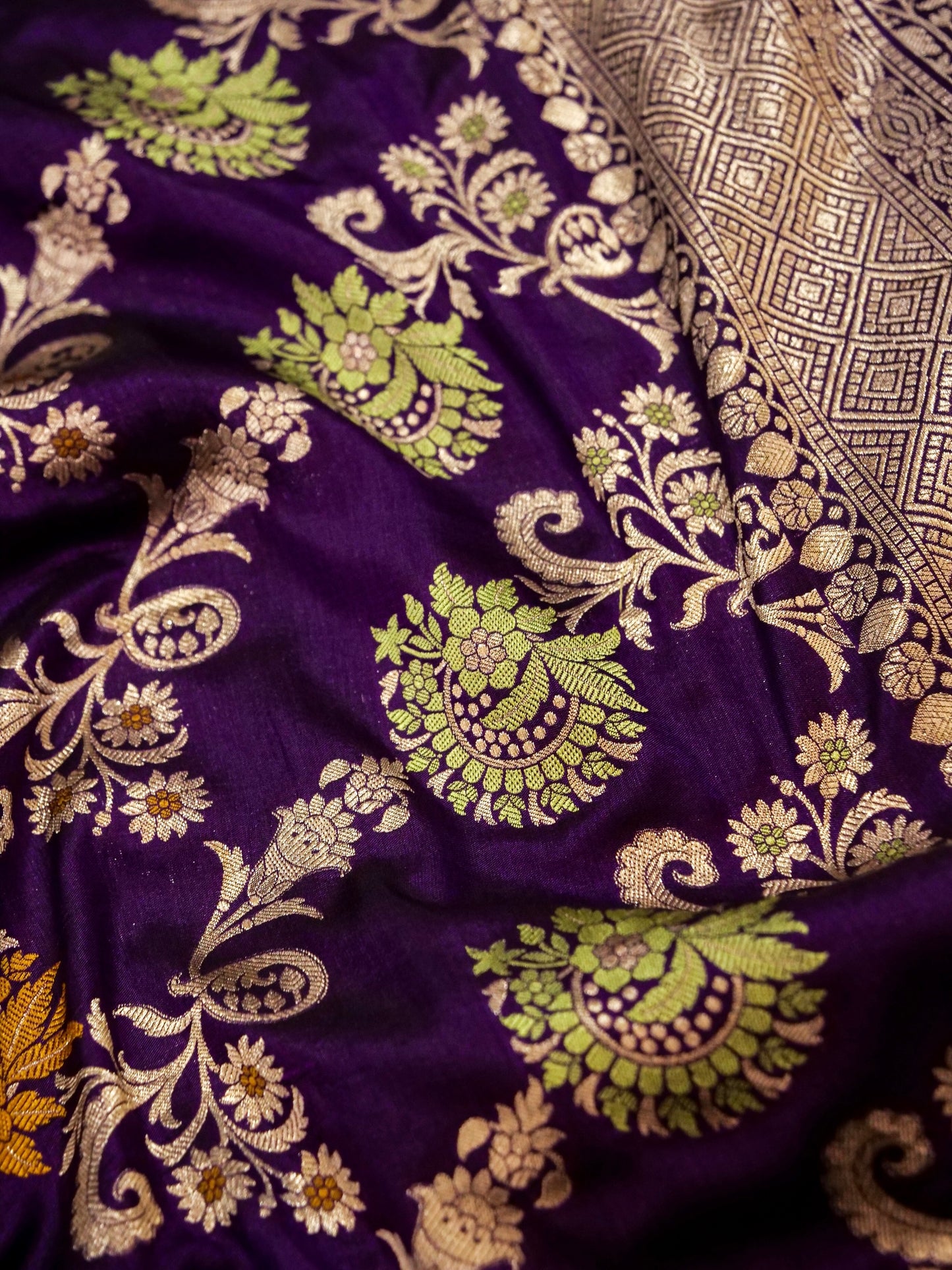 Pure Banarasi Handloom Katan Jamdani Saree