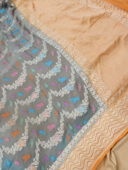 Pure Banarasi Handloom Khaddi Georgette Jamdani Jaal Saree