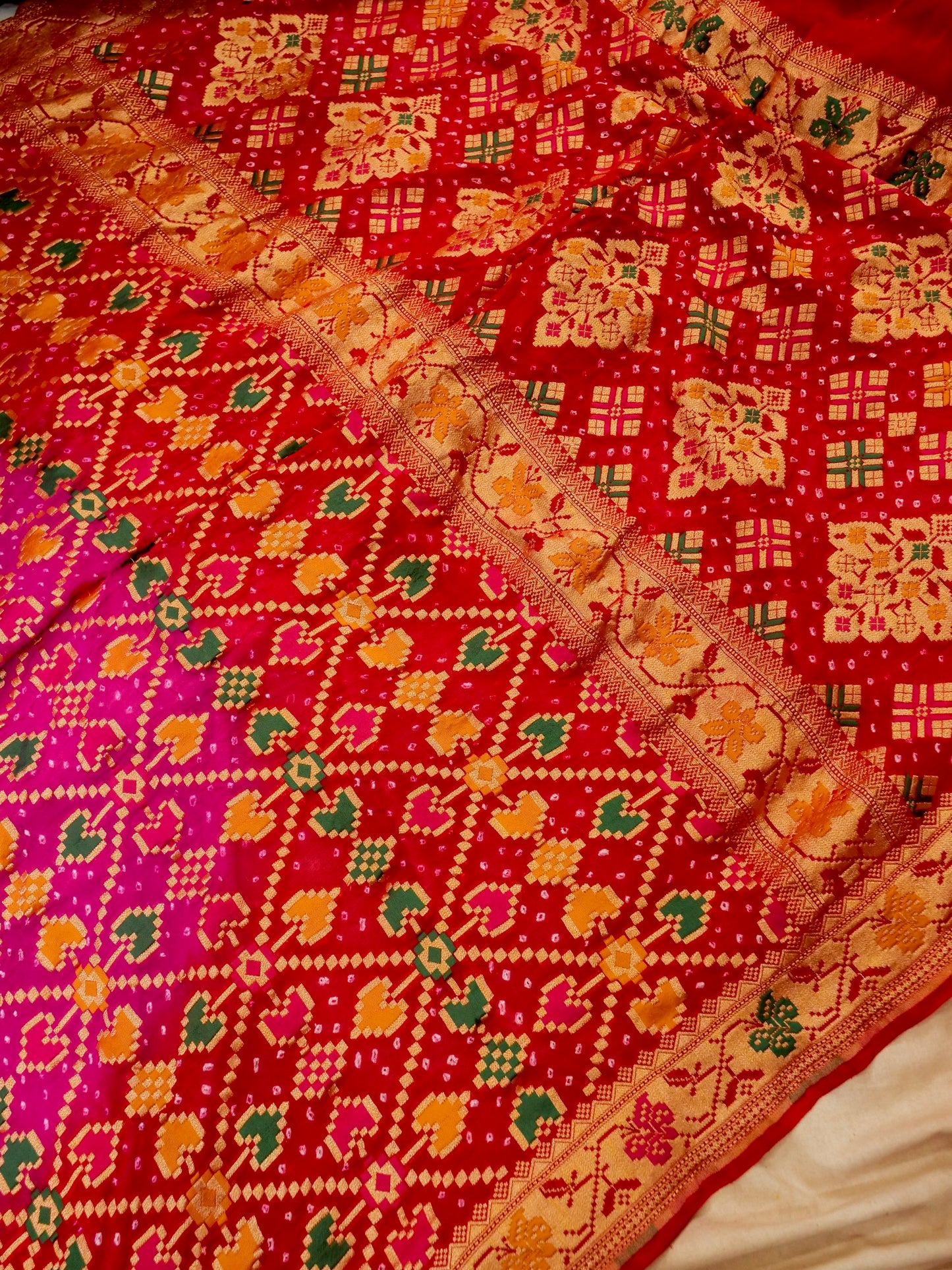 Pure Banarasi Handloom Khaddi Georgette Bandhani Mina Saree