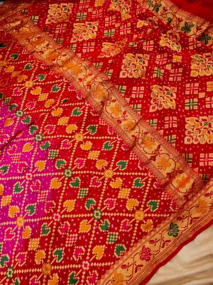 Pure Banarasi Handloom Khaddi Georgette Bandhani Mina Saree