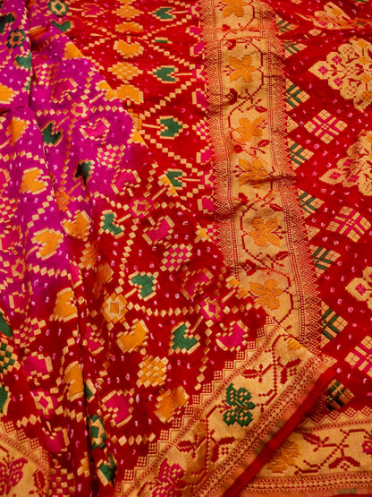 Pure Banarasi Handloom Khaddi Georgette Bandhani Mina Saree
