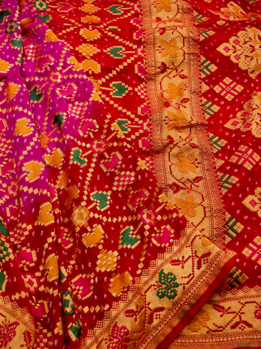 Pure Banarasi Handloom Khaddi Georgette Bandhani Mina Saree