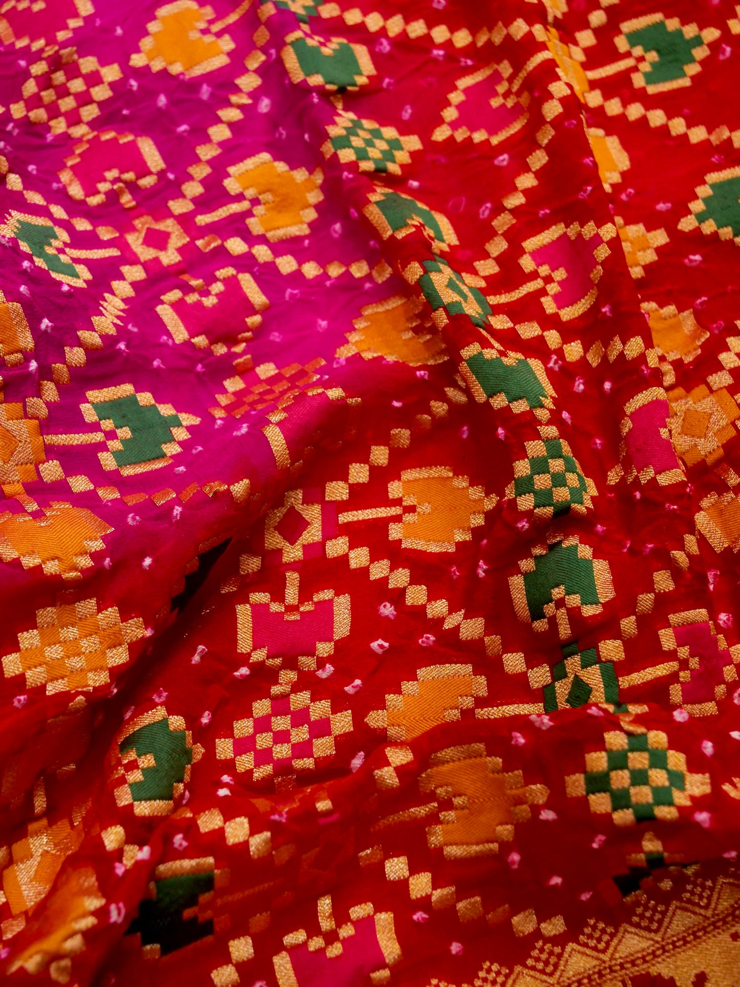 Pure Banarasi Handloom Khaddi Georgette Bandhani Mina Saree