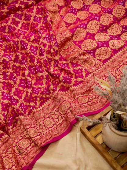Pure Banarasi Handloom Khaddi Georgette Bandhani Sada Saree