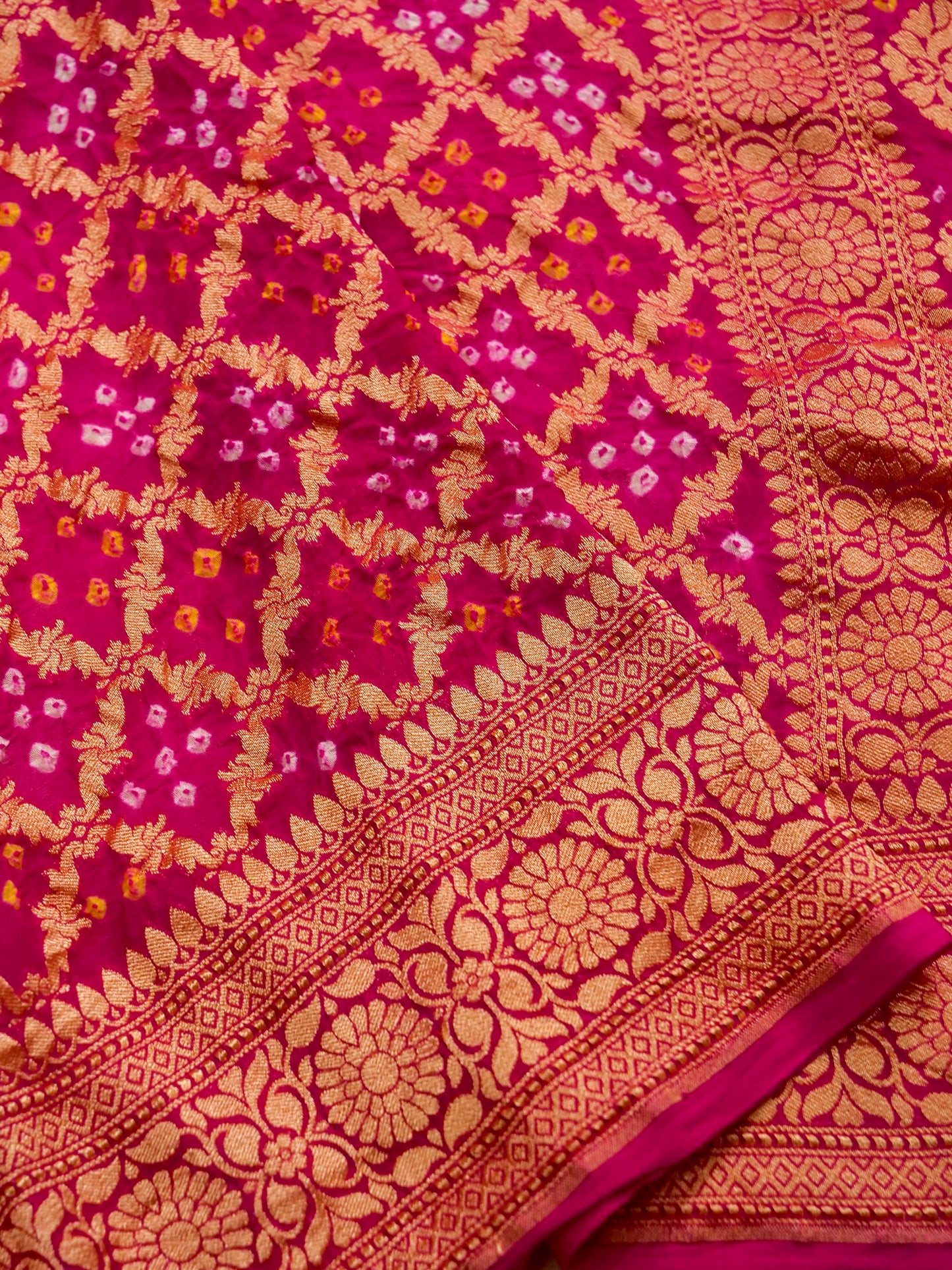 Pure Banarasi Handloom Khaddi Georgette Bandhani Sada Saree