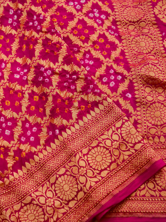 Pure Banarasi Handloom Khaddi Georgette Bandhani Sada Saree