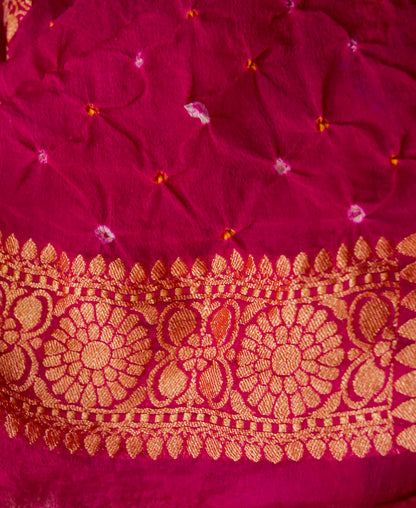 Pure Banarasi Handloom Khaddi Georgette Bandhani Sada Saree