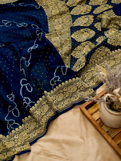 Pure Banarasi Handloom Khaddi Georgette Bandhani Rai Saree