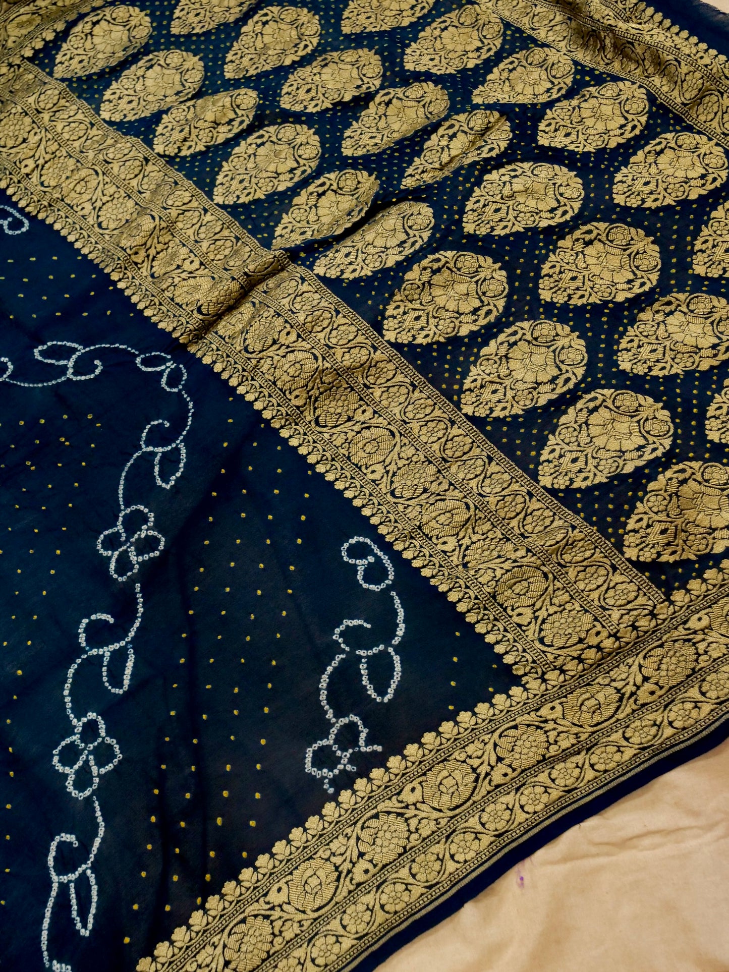 Pure Banarasi Handloom Khaddi Georgette Bandhani Rai Saree