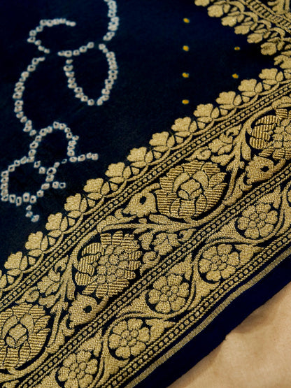 Pure Banarasi Handloom Khaddi Georgette Bandhani Rai Saree