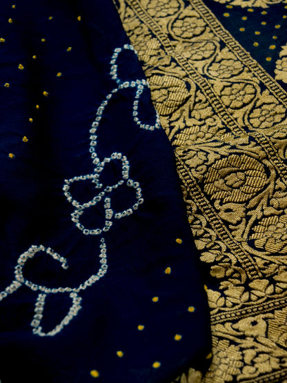 Pure Banarasi Handloom Khaddi Georgette Bandhani Rai Saree