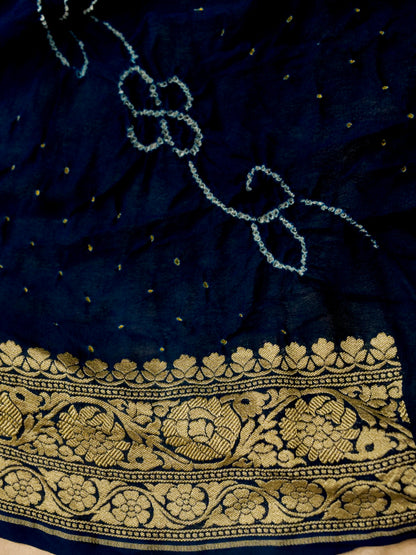 Pure Banarasi Handloom Khaddi Georgette Bandhani Rai Saree