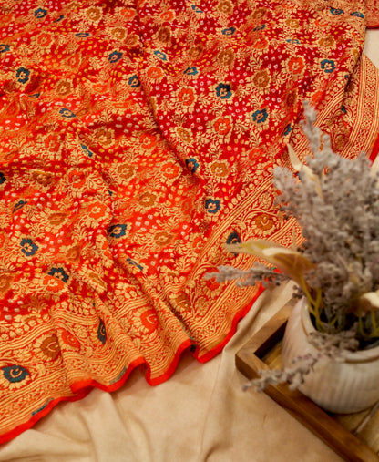 Pure Banarasi Handloom Bandhani Multi Rai Saree