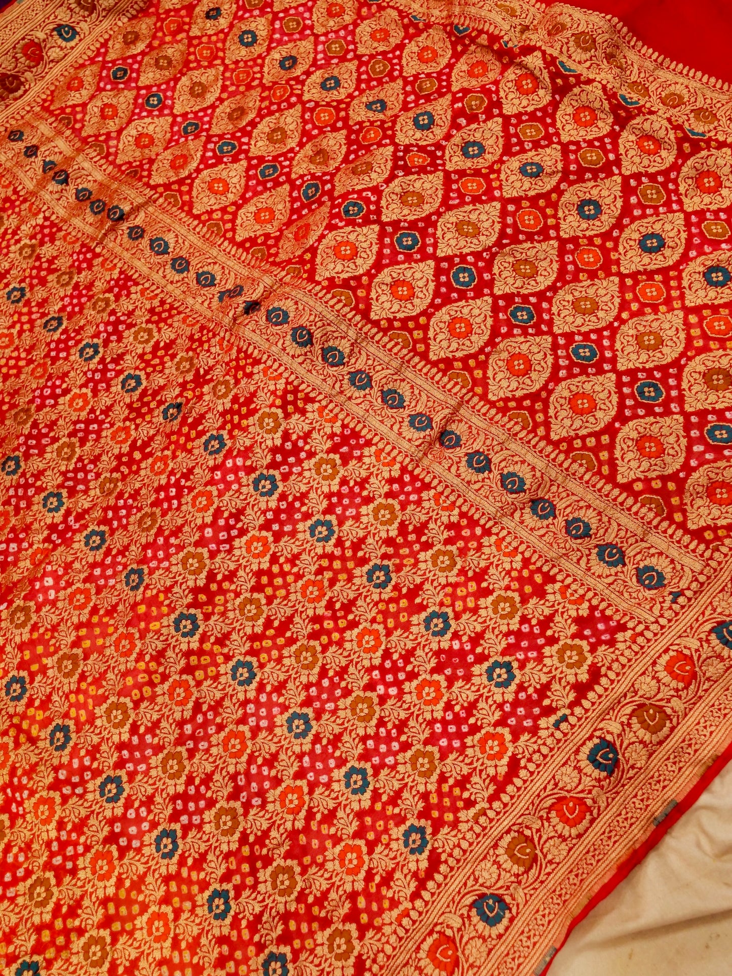 Pure Banarasi Handloom Bandhani Multi Rai Saree