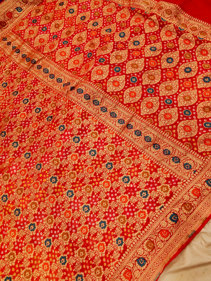 Pure Banarasi Handloom Bandhani Multi Rai Saree