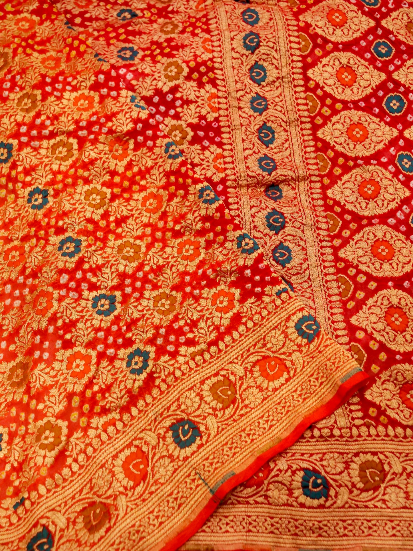 Pure Banarasi Handloom Bandhani Multi Rai Saree